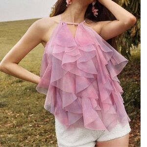 Boho Pink Mesh Layered Sleeveless Tank Top S M L XL